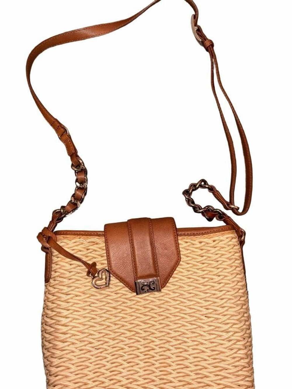 Brighton Findley Straw Organizer Crossbody Bag Brown Woven